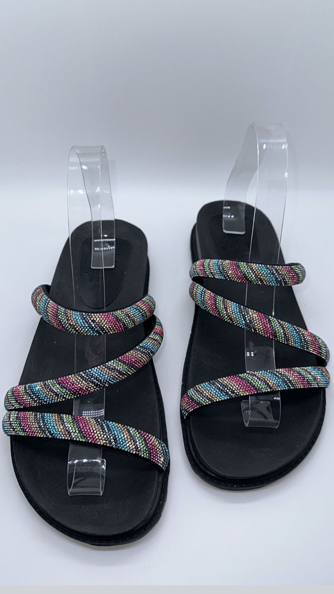 Bfb Shoes - Black Papete Flat w/ Color Rhines