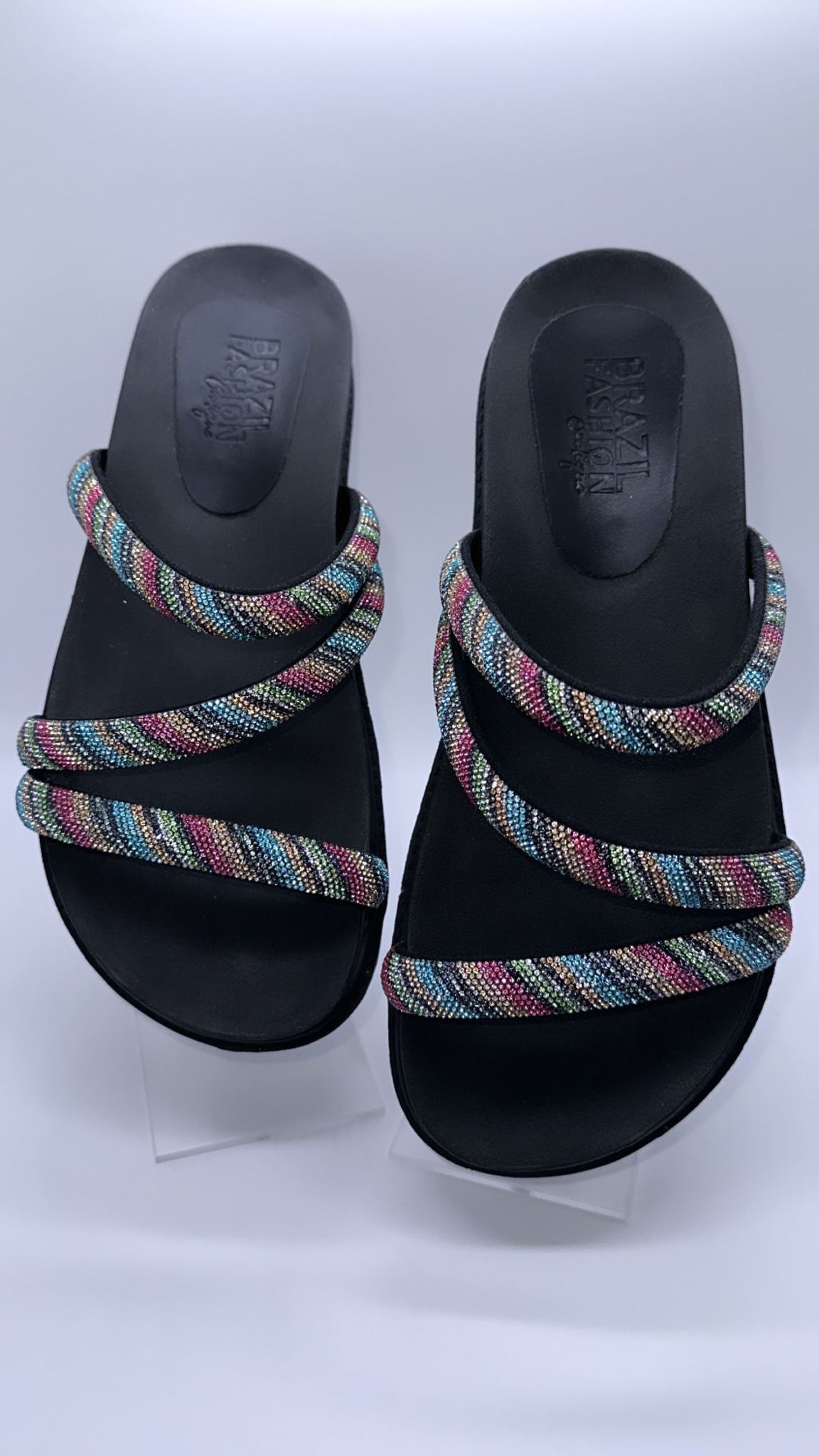 Bfb Shoes - Black Papete Flat w/ Color Rhines