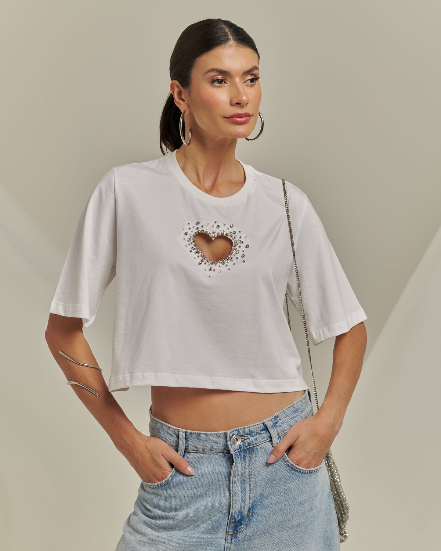 Bfly - Cropped T-Shirt with Hollow Heart