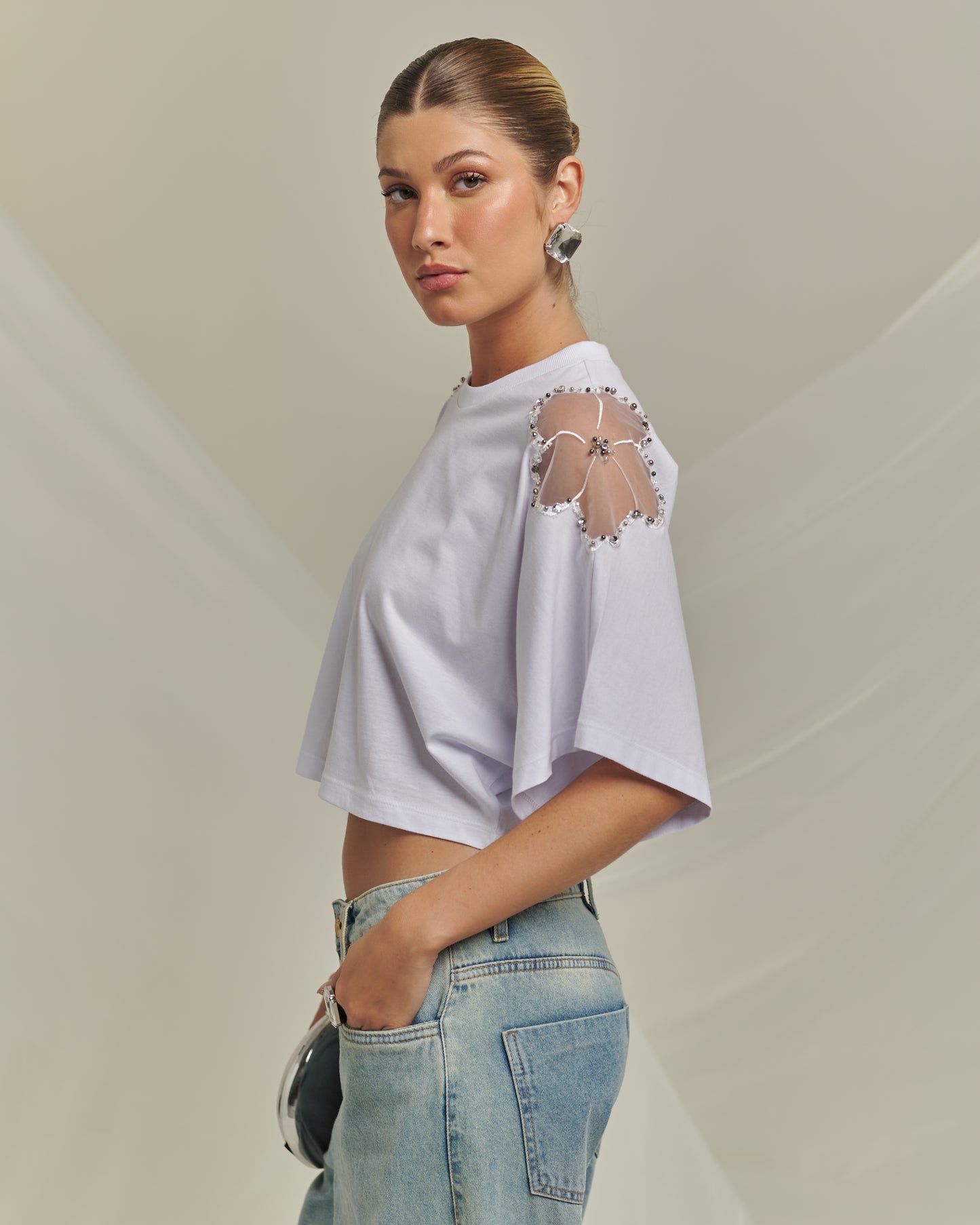 Bfly - Cutout T-Shirt with Flower Appliqué