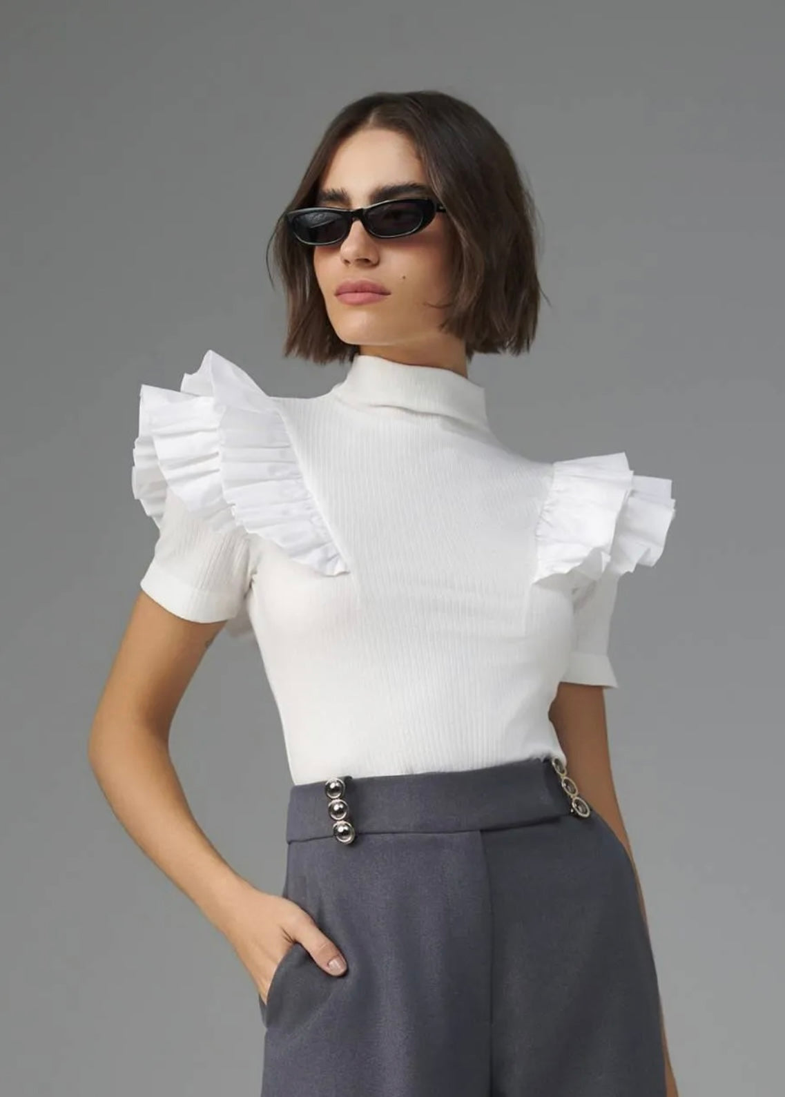 Lore - Short Sleeve Ruffled/Charme Blouse