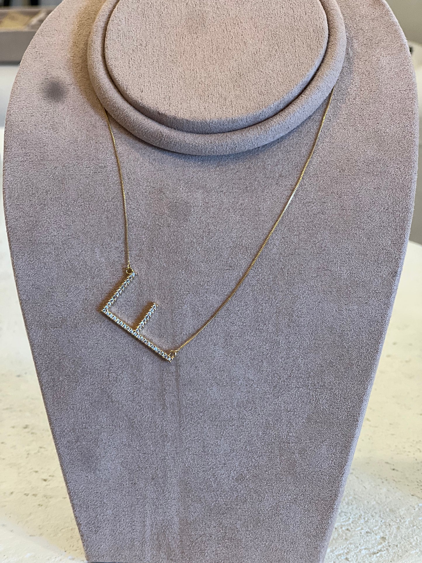 Nuria - Small Letter Semi-Jewelry Necklace w/ Rhinestones