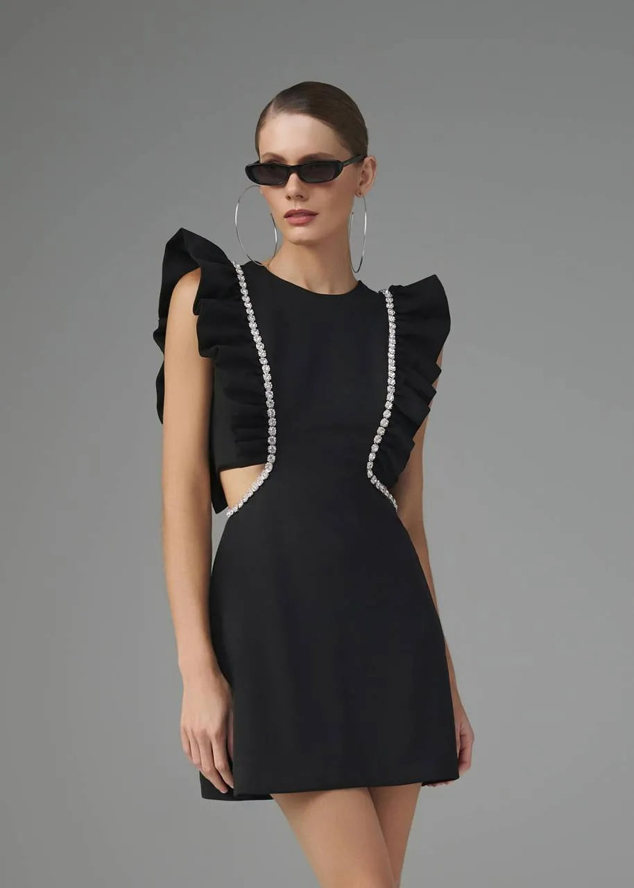 Lore - Short Ruffled Embroidered Dress