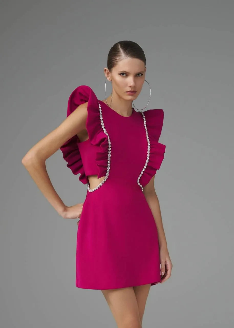 Lore - Short Ruffled Embroidered Dress