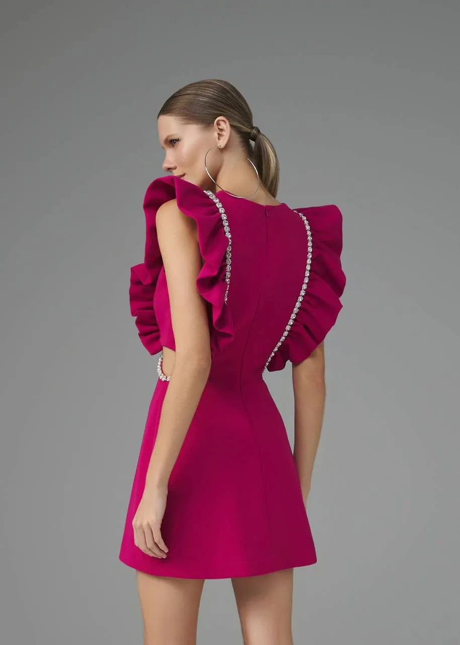 Lore - Short Ruffled Embroidered Dress