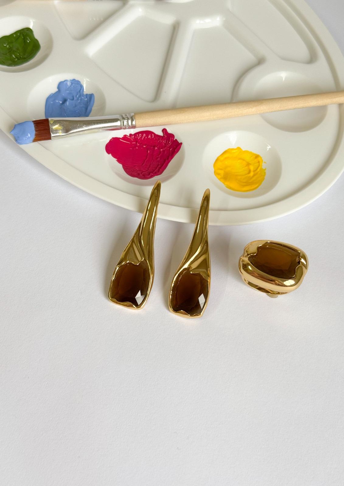 Nuria - Vetical Earrings w/Stones Set