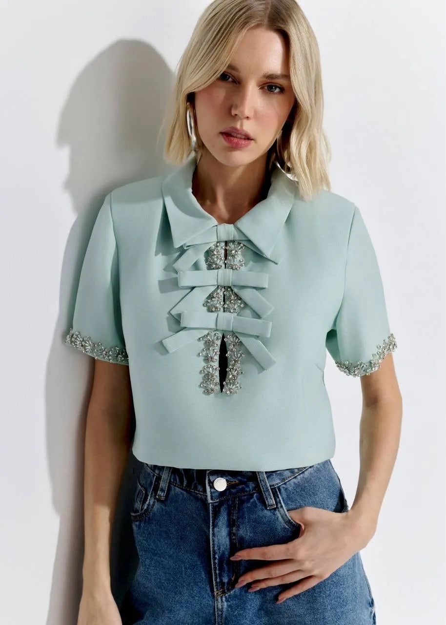 Lore - Crepe Lace Embroidery Blouse