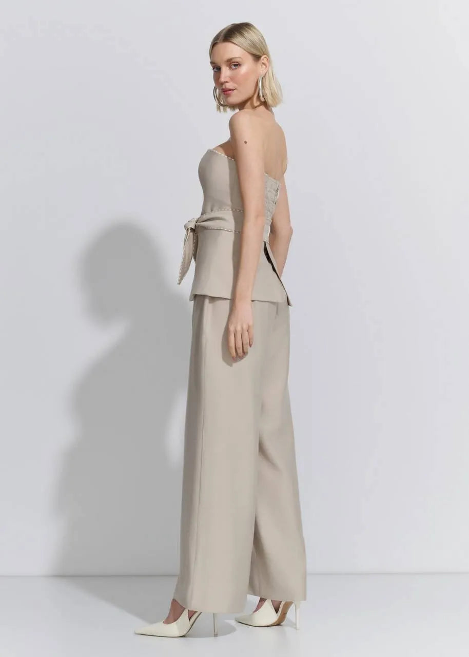 Lore - Strapless blouse/wide leg pants set