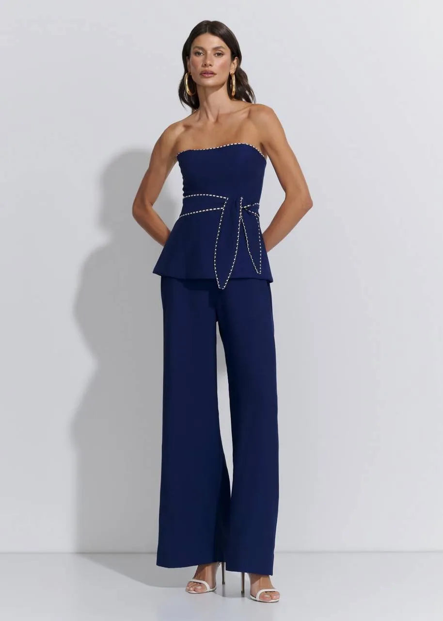 Lore - Strapless blouse/wide leg pants set