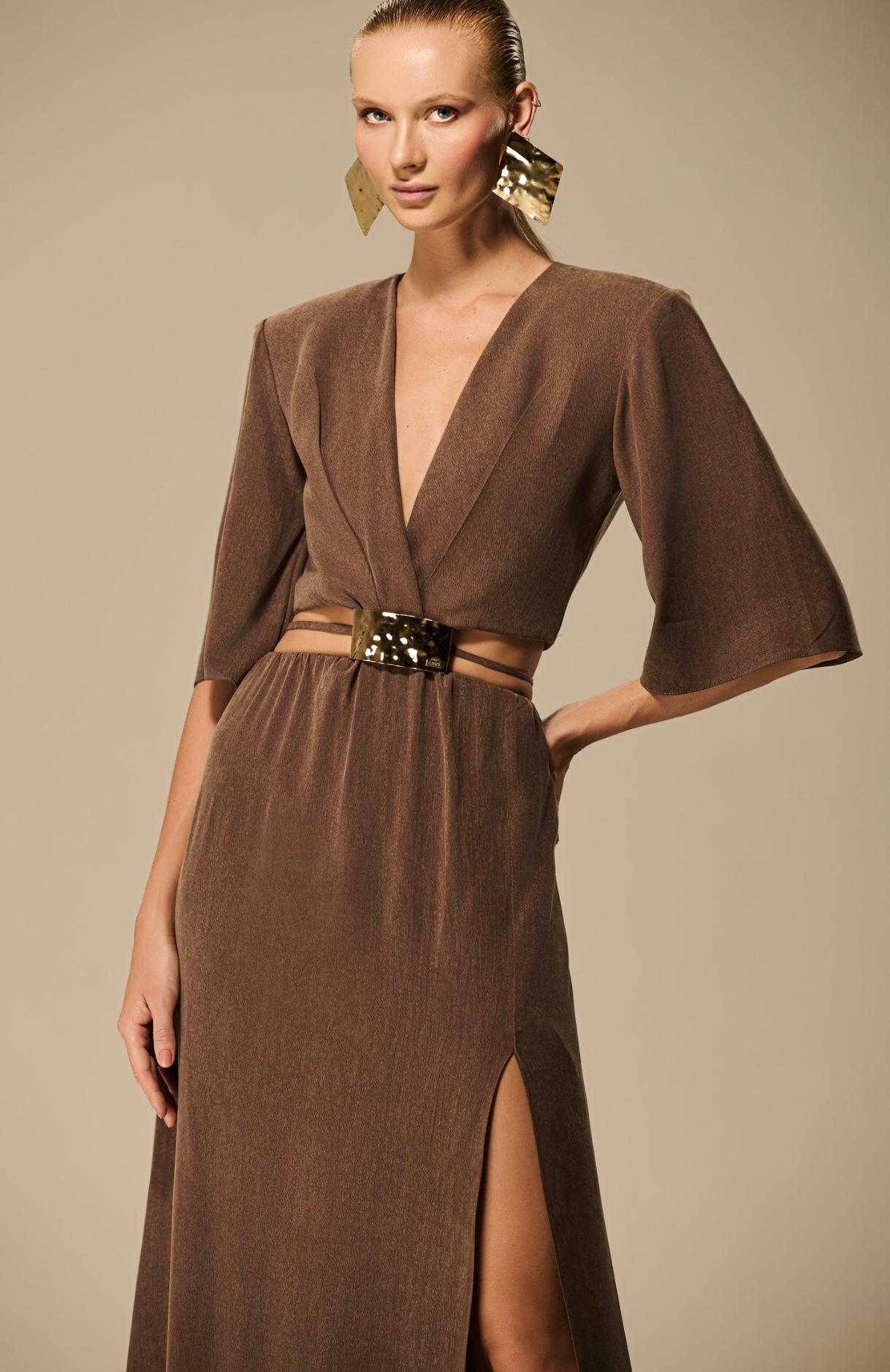 Caos - Hammered Waist Roller Belted Dress