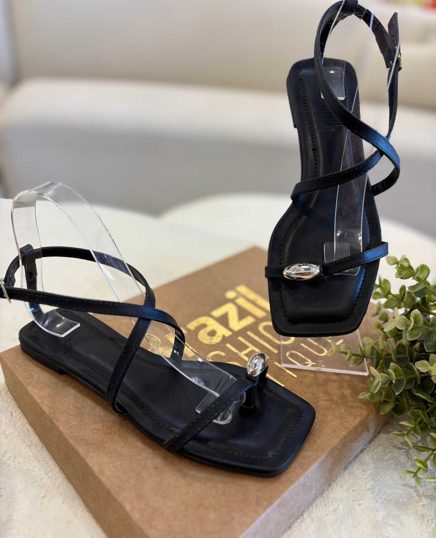 Bfb - Black Flat Sandals w/ Silver Detail