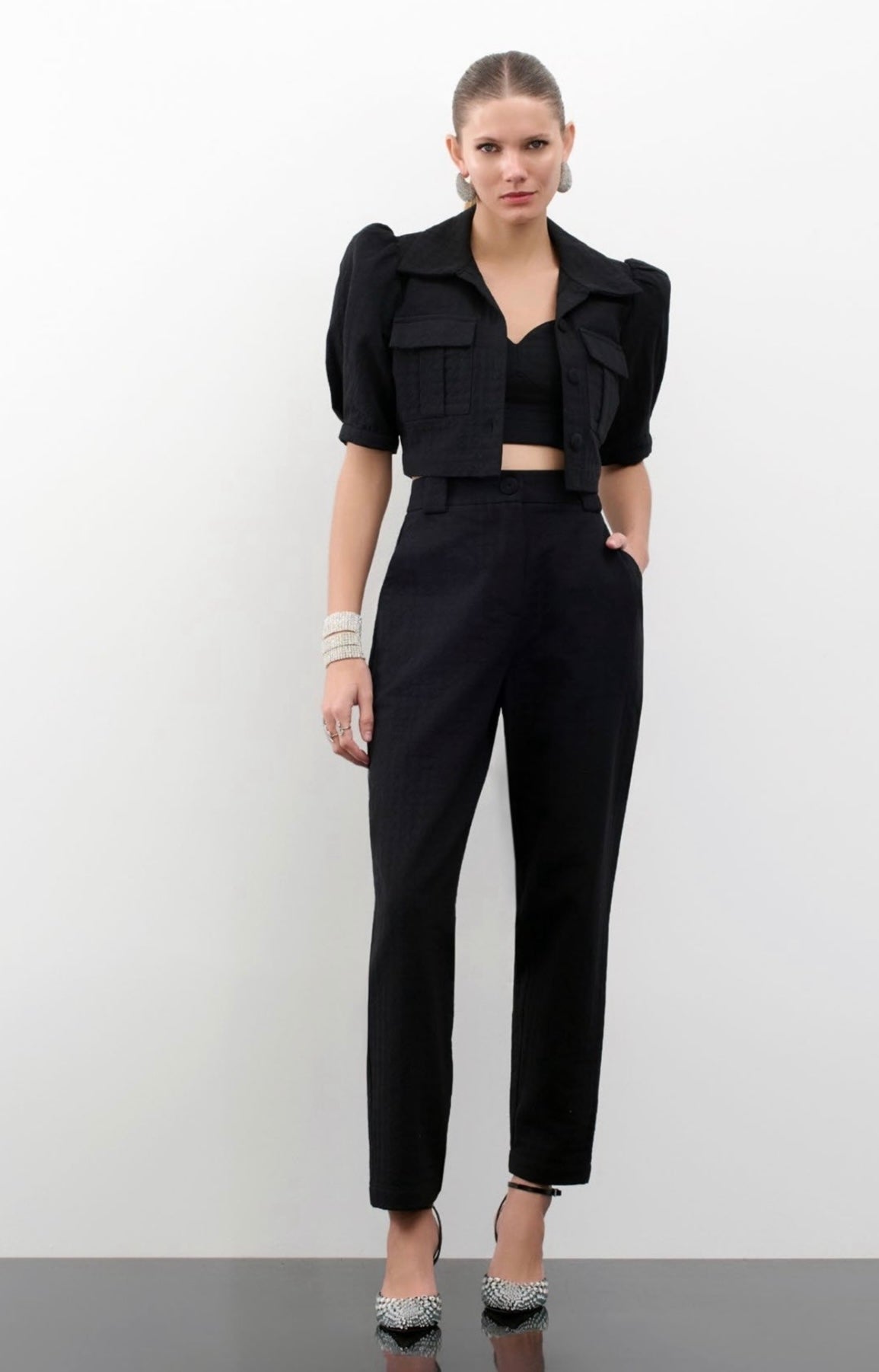 Lore - Pied Jacquard Coat Top and Trousers Set