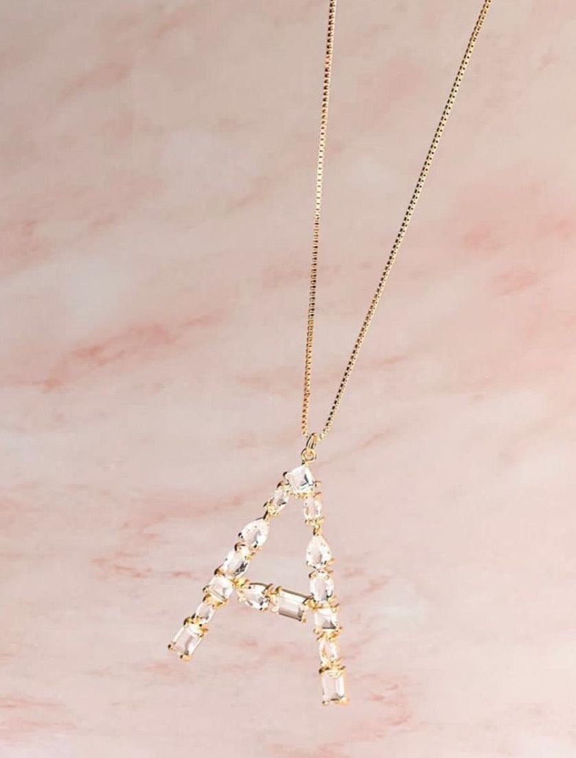 Nuria - Large Letter Semi-Jewelry Necklace W/ Stones