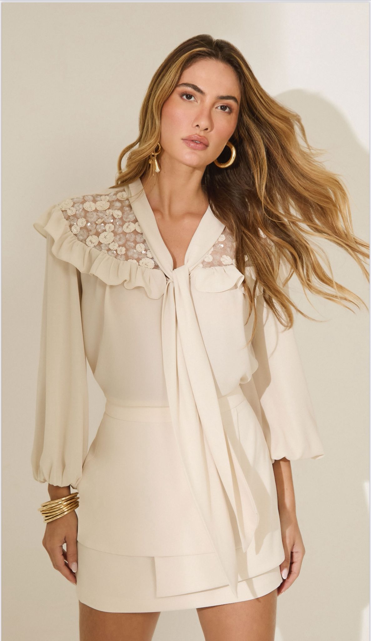Isa Paes - Sequin Bow Collar Blouse
