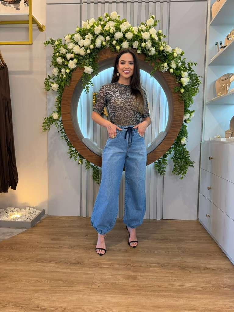 Bfly -Short Sleeve Tulle Top Jaguar Print