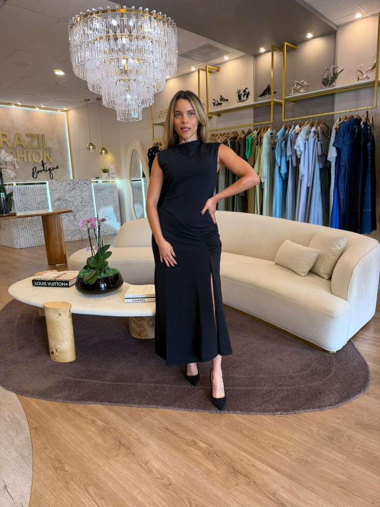 Lore - Stretch Midi Dress Draped Cutout