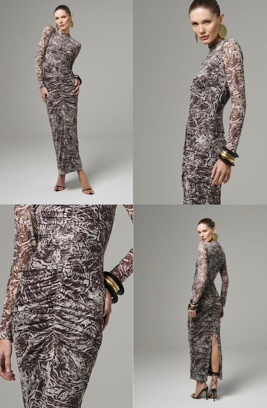 Lore - Snake Print Ruched Maxi Midi Dress