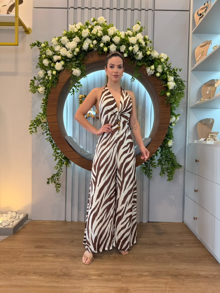Sublini - Animal Print Halter Neck Jumpsuit