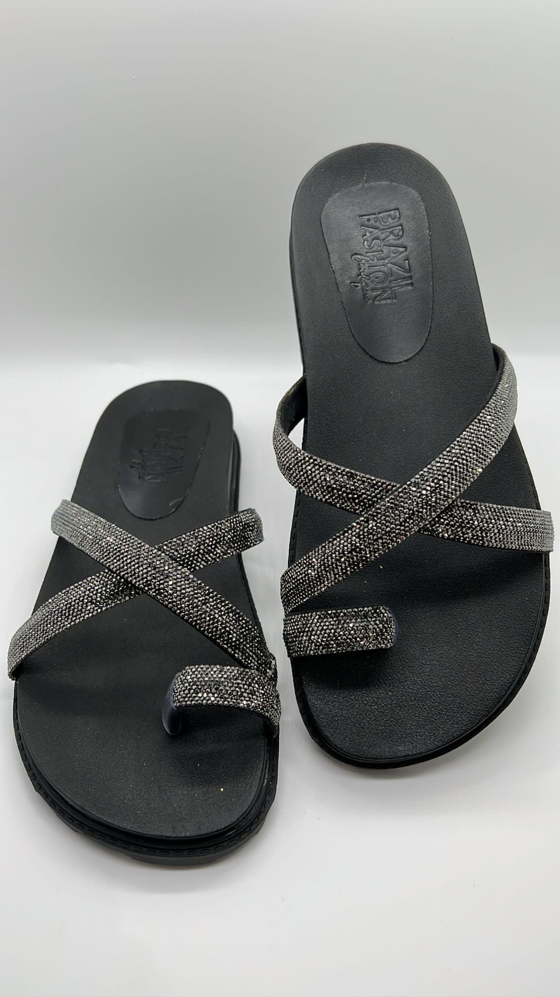 Bfb Shoes - Black Flat Papete w/ Rhinesto