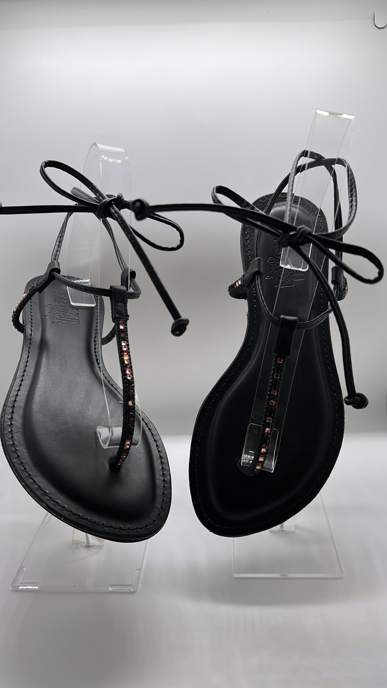 Bfb - Black Flat Sandals w/ Rhinestones