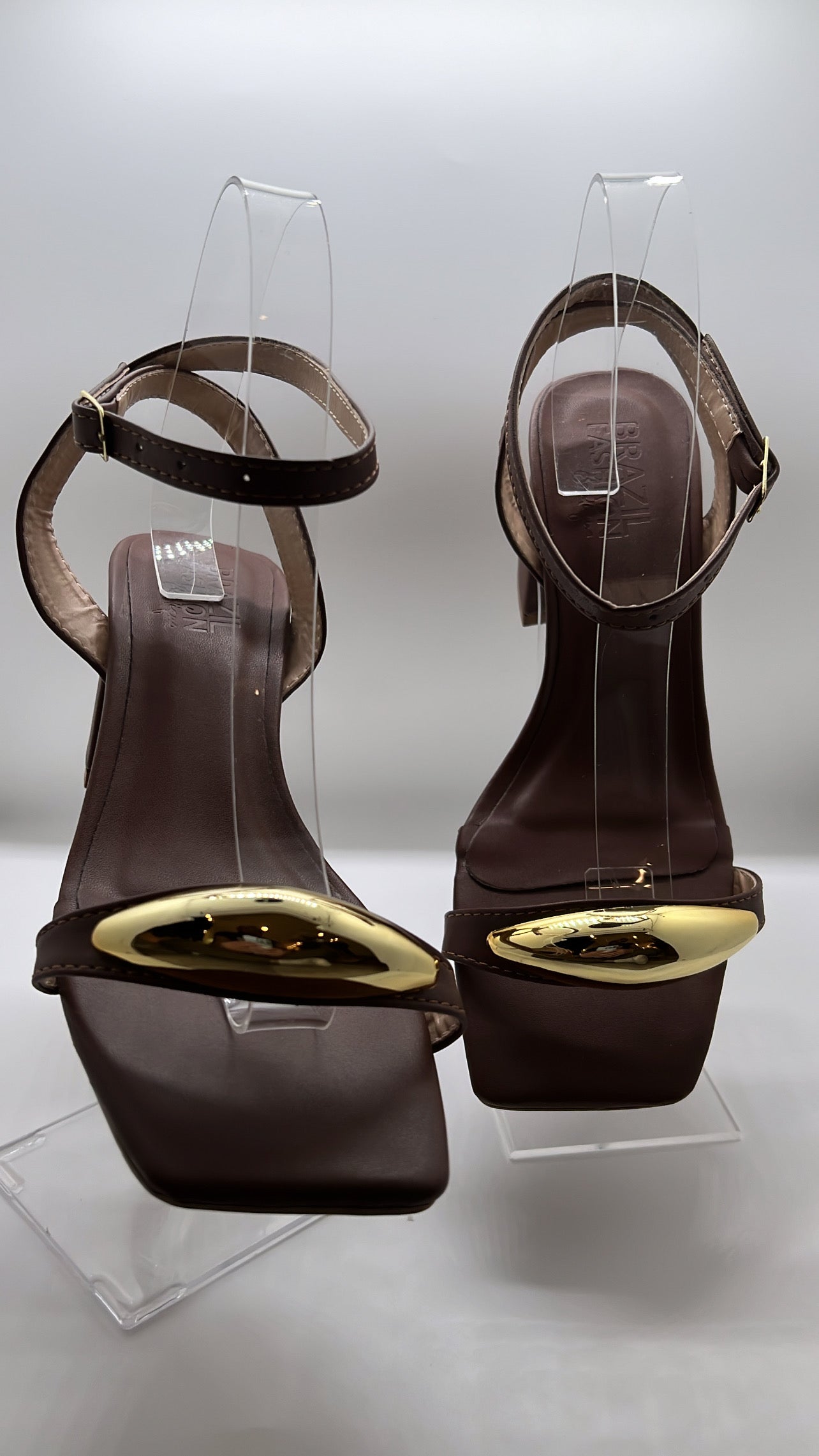 Bfb - Brown Sandal Heels w/ Gold Detail
