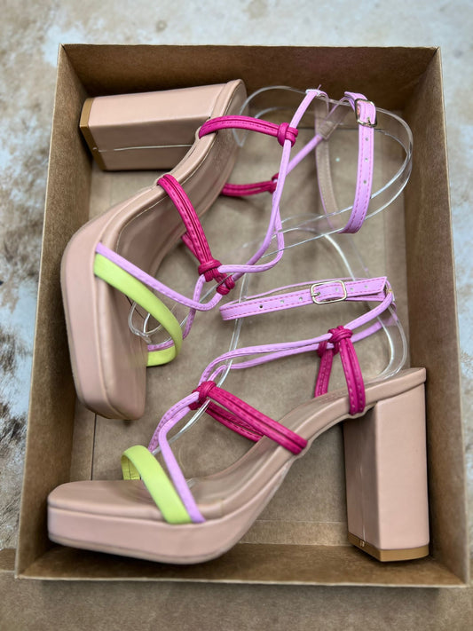 Bfb - Sandals Square Heel Nude Green Pink