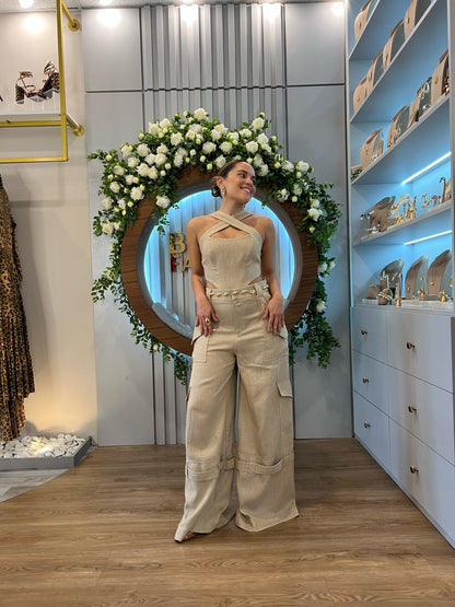 Caos - Front Crossed Top/ Cargo Pants