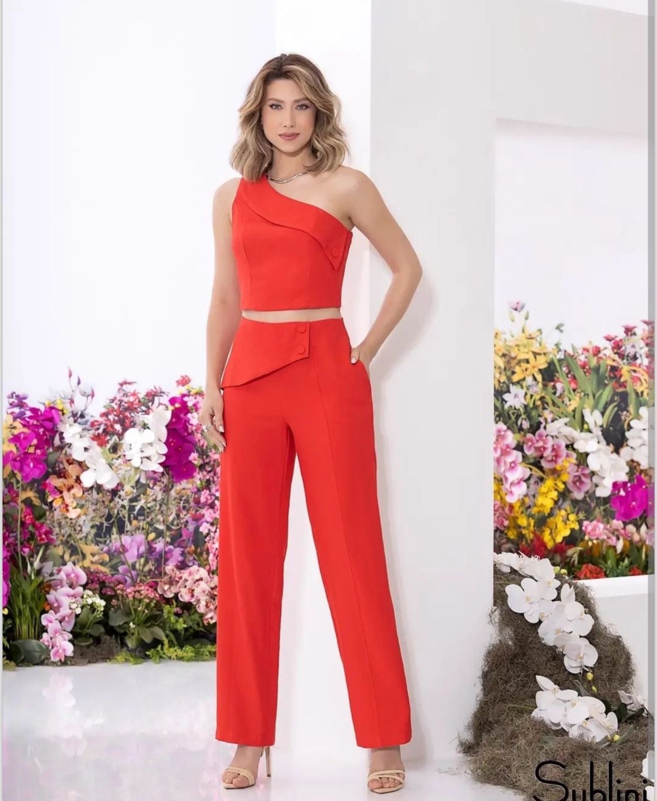 Sublini - One Shoulder Pants/Cropped Set