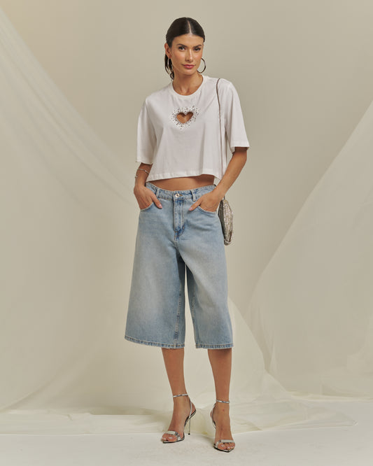 Bfly - Cropped T-Shirt with Hollow Heart