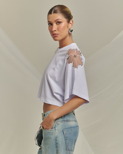 Bfly - Cutout T-Shirt with Flower Appliqué