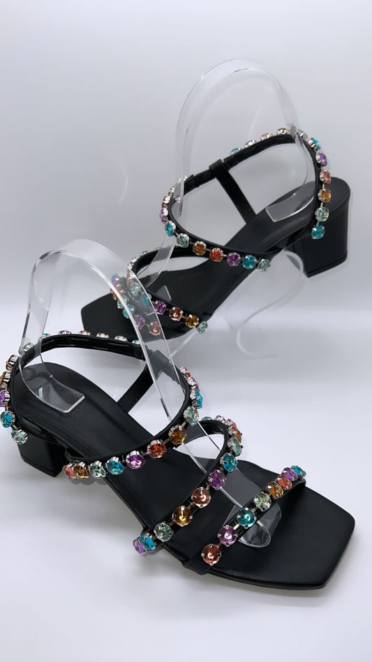 Bfb - Sandal Santo Block w Colored Stones Black