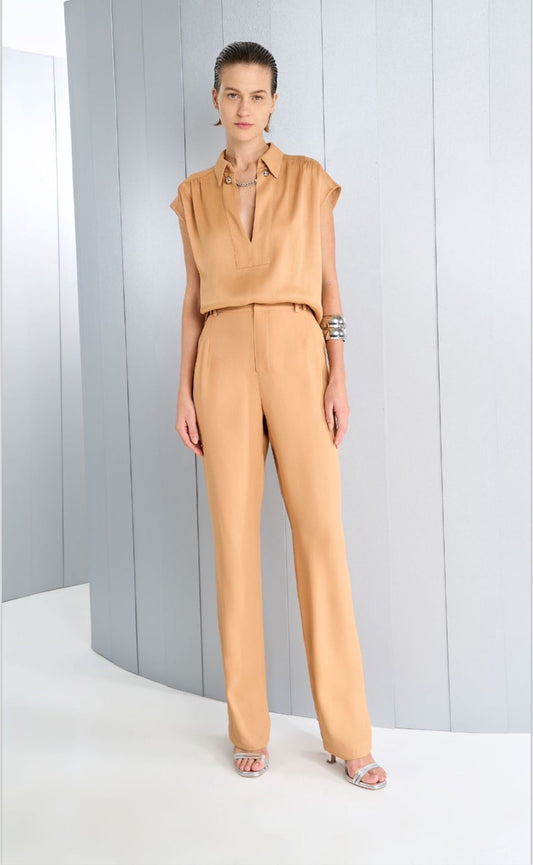 Tufi Duek-Pala Blouse and Straight Pants Set With Pleats