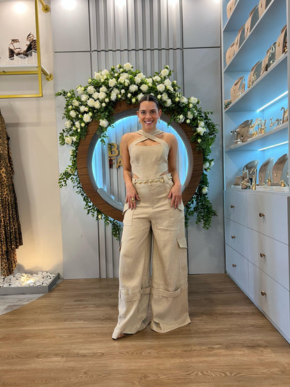 Caos - Front Crossed Top/ Cargo Pants