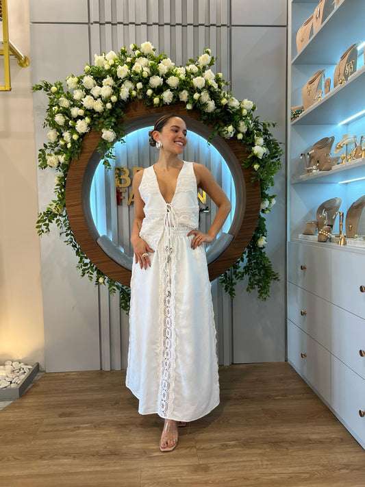 Caos - Vest and Skirt Set with Lace Details