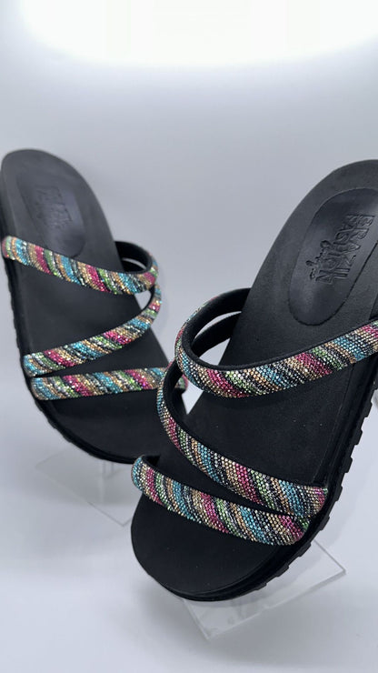 Bfb - Flat Sandals Color Stones Black