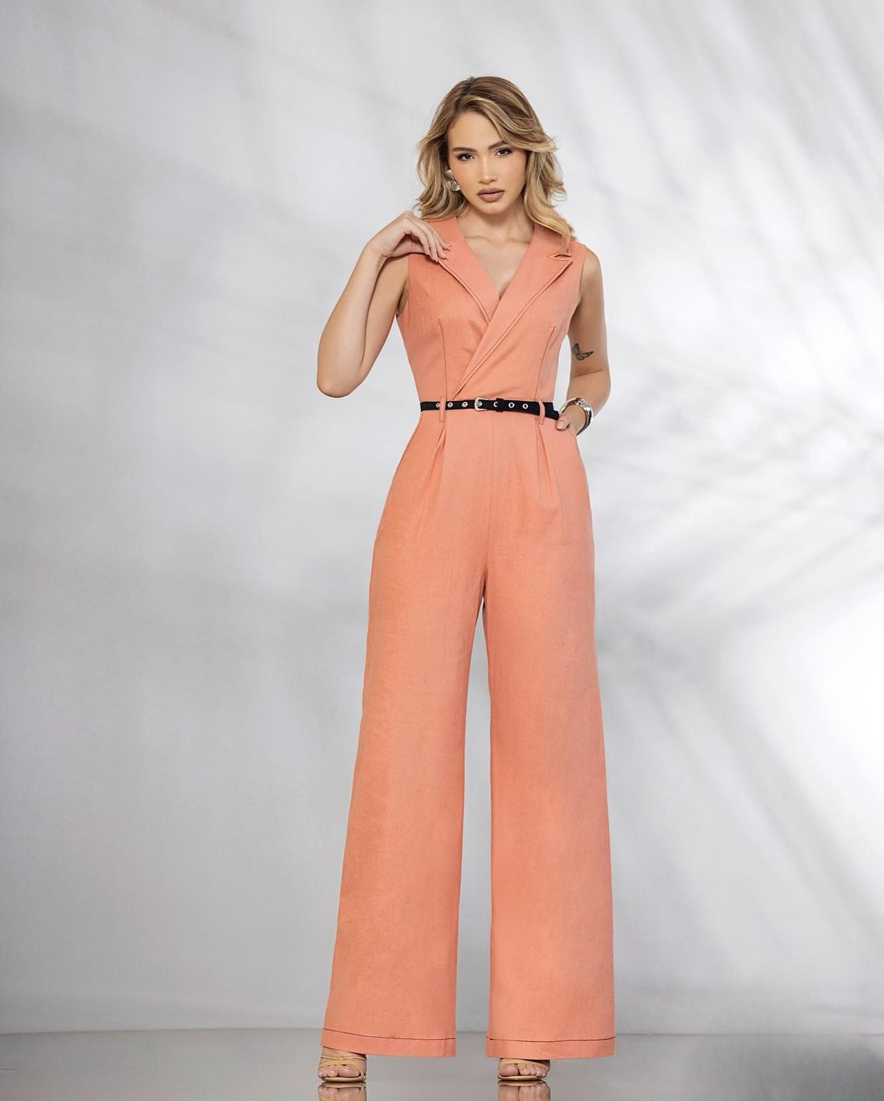 Jumpsuit Sublini Linen With Stitching And Belt