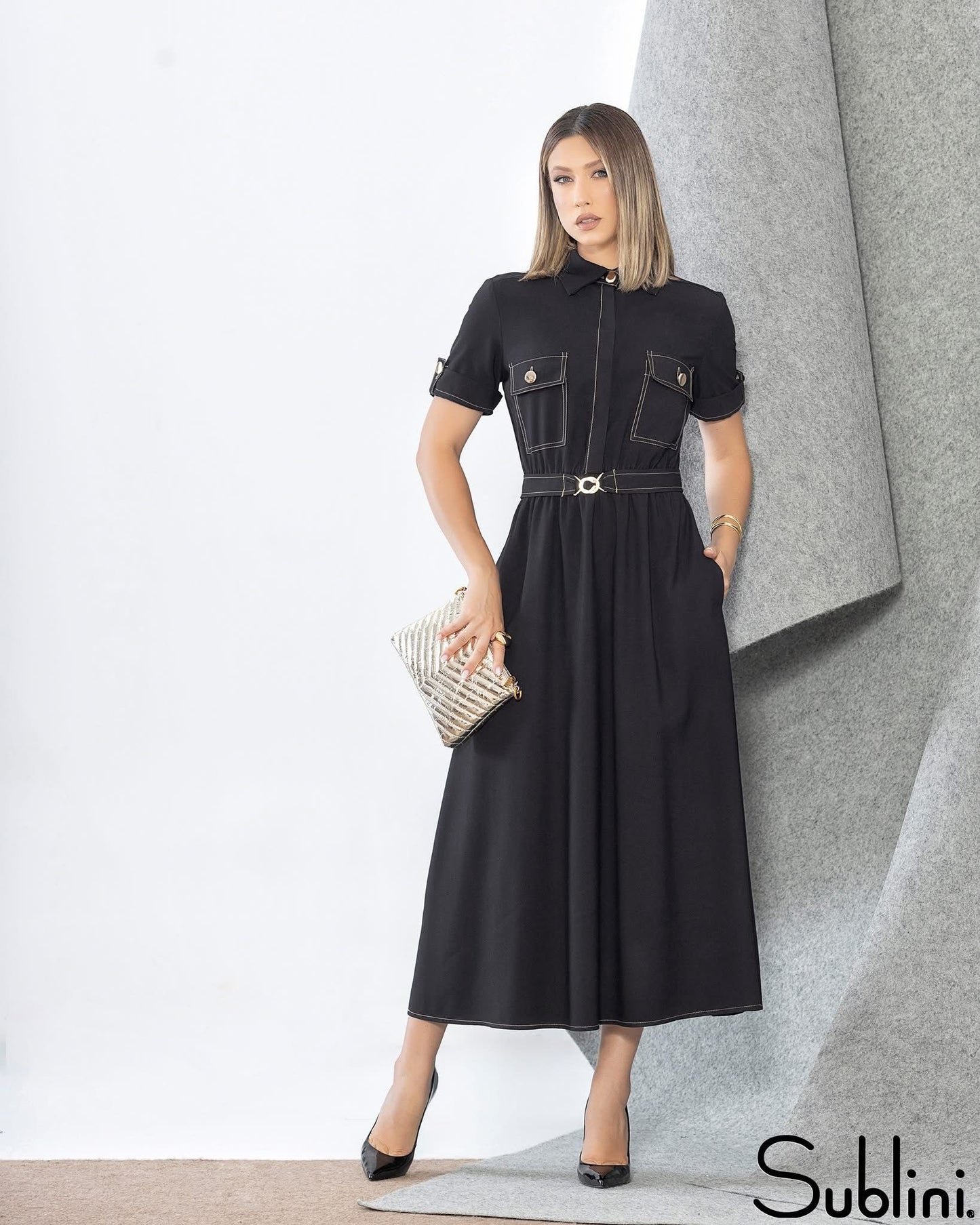 Sublini - Front Pocket Dress with Stitching