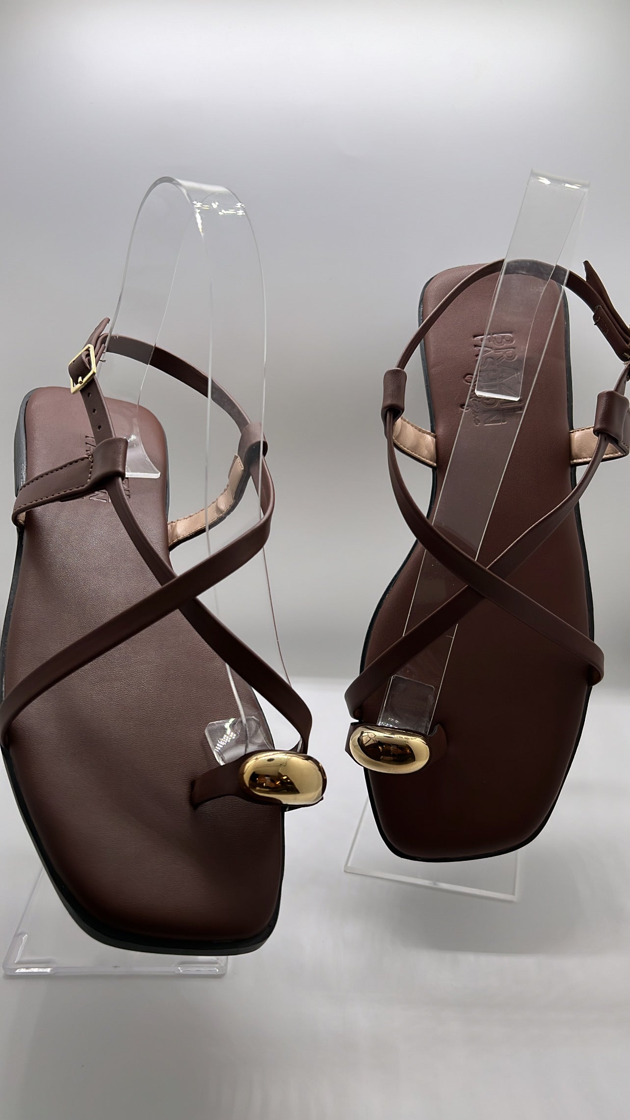 Bfb - Brown Flat Sandals w/ Gold Detail