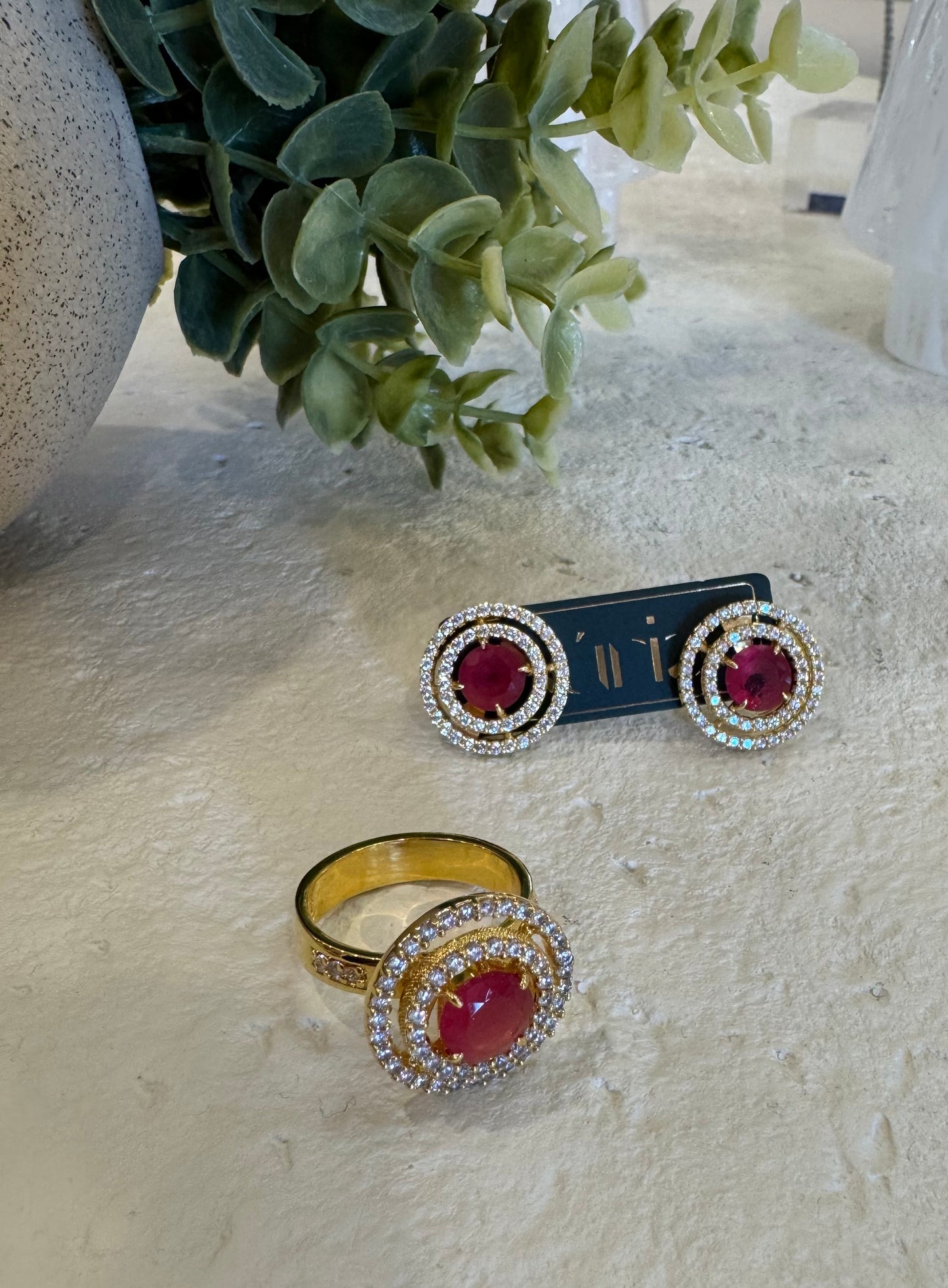 Nuria - Pink Stone Earring and Ring Set