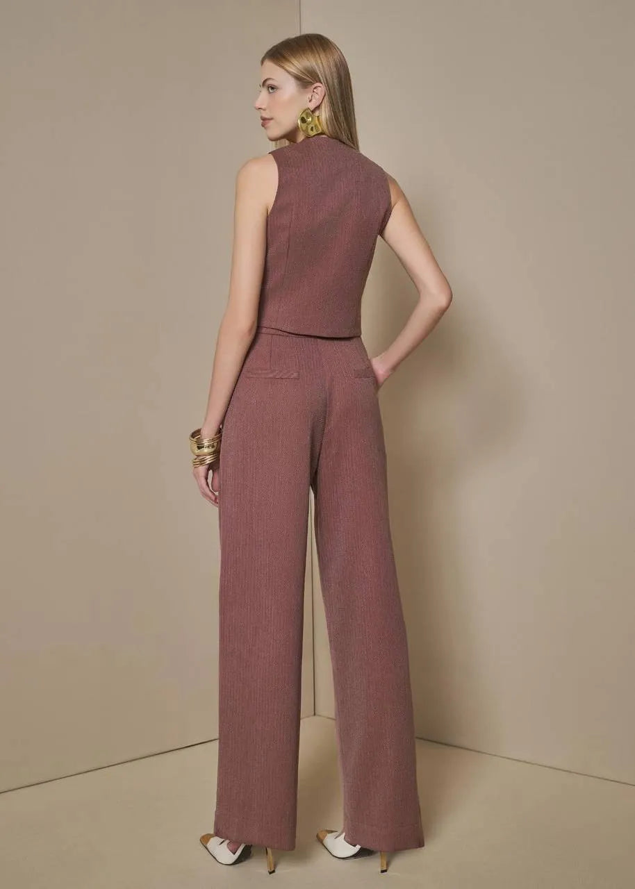 Lore - Conjunto Calça Pantalona/Colete Listrado Duplo