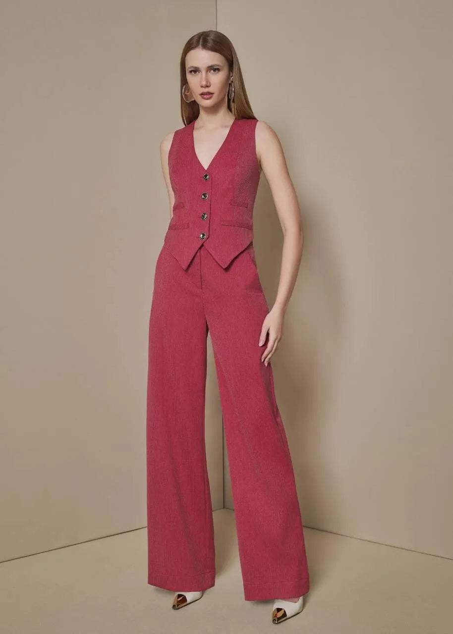Lore - Conjunto Calça Pantalona/Colete Listrado Duplo