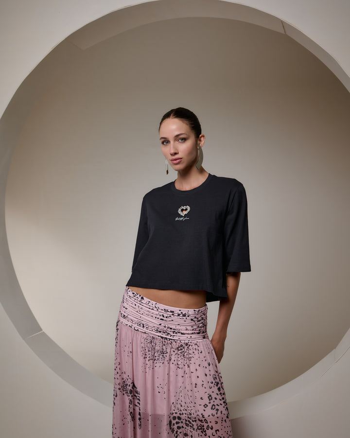 Bfly - Cropped T-Shirt with Hollow Heart
