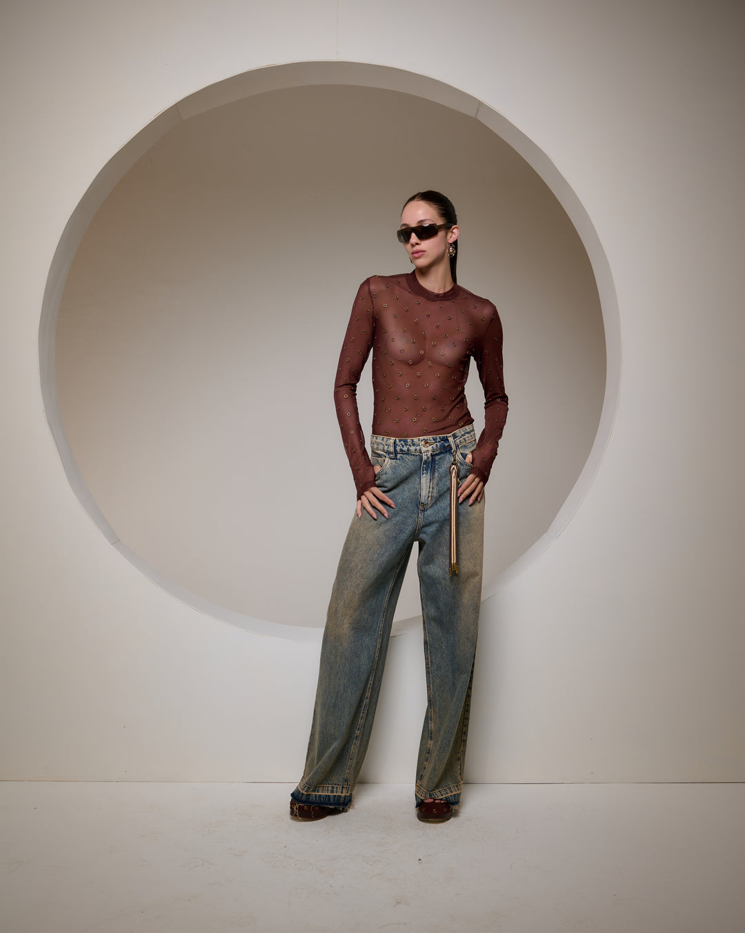 Bfly - Blusa Tule Manga Longa Detalhe Círculo