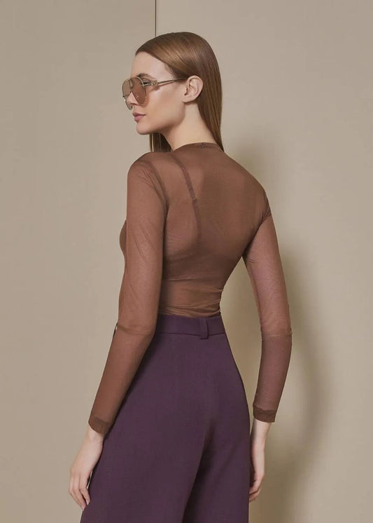 Lore - brown Long Sleeve Tulle Top