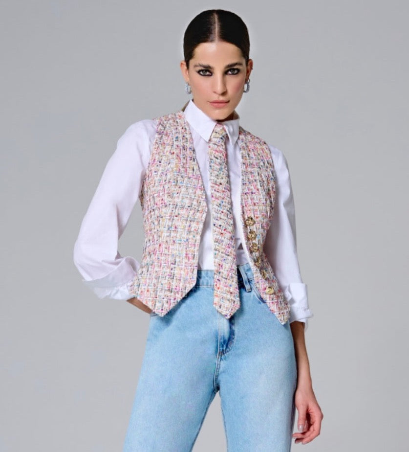 Blouse Lore - Tricoline Slim + Tweed Tie