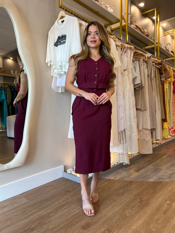 Karmani - Twill Vest and Skirt Set