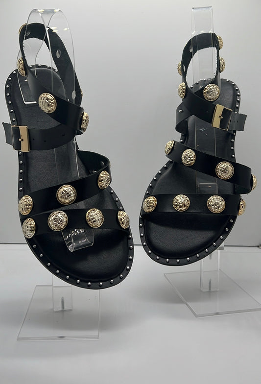 Bfb Shoes - Black Flats w/ Gold Rivets