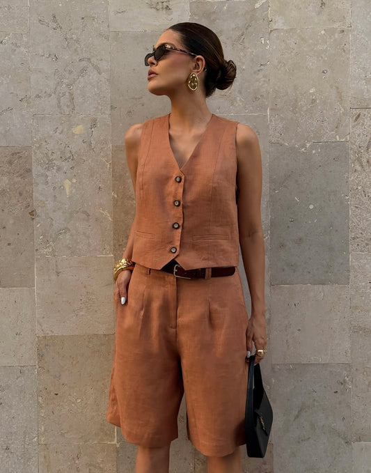 Karmani - Linen Vest and Bermuda Set