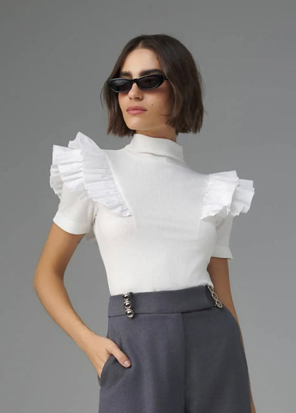 Lore - Short Sleeve Ruffled/Charme Blouse