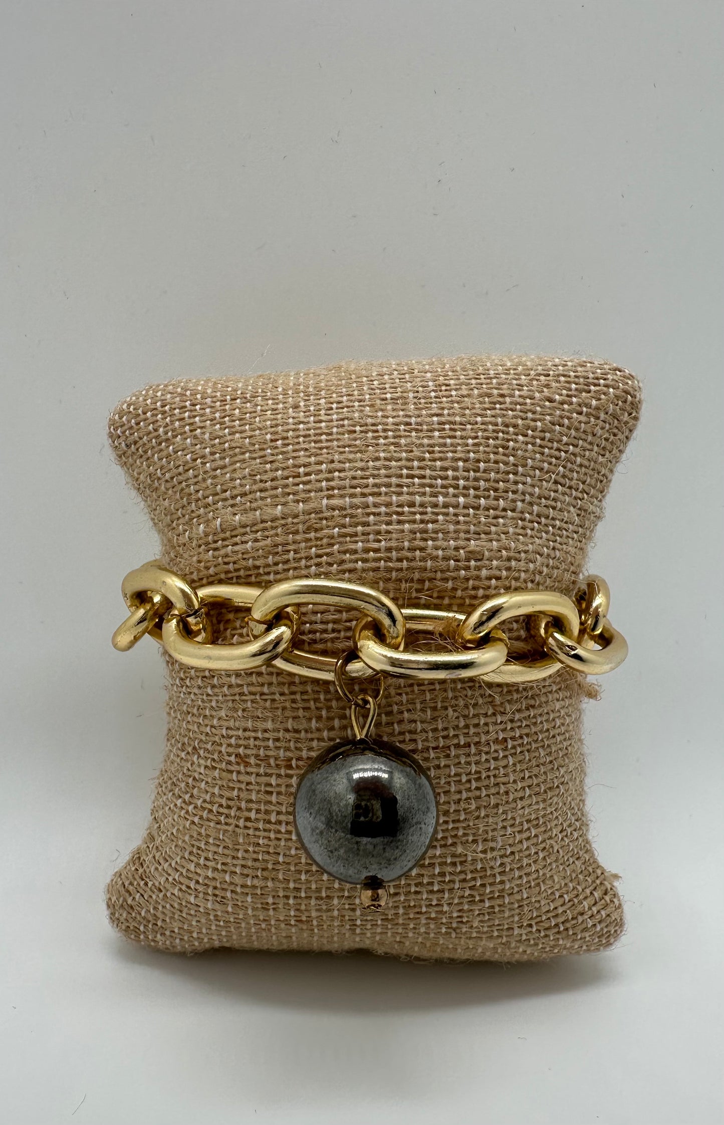 Gold Chain Bracelet w/ Black Ball